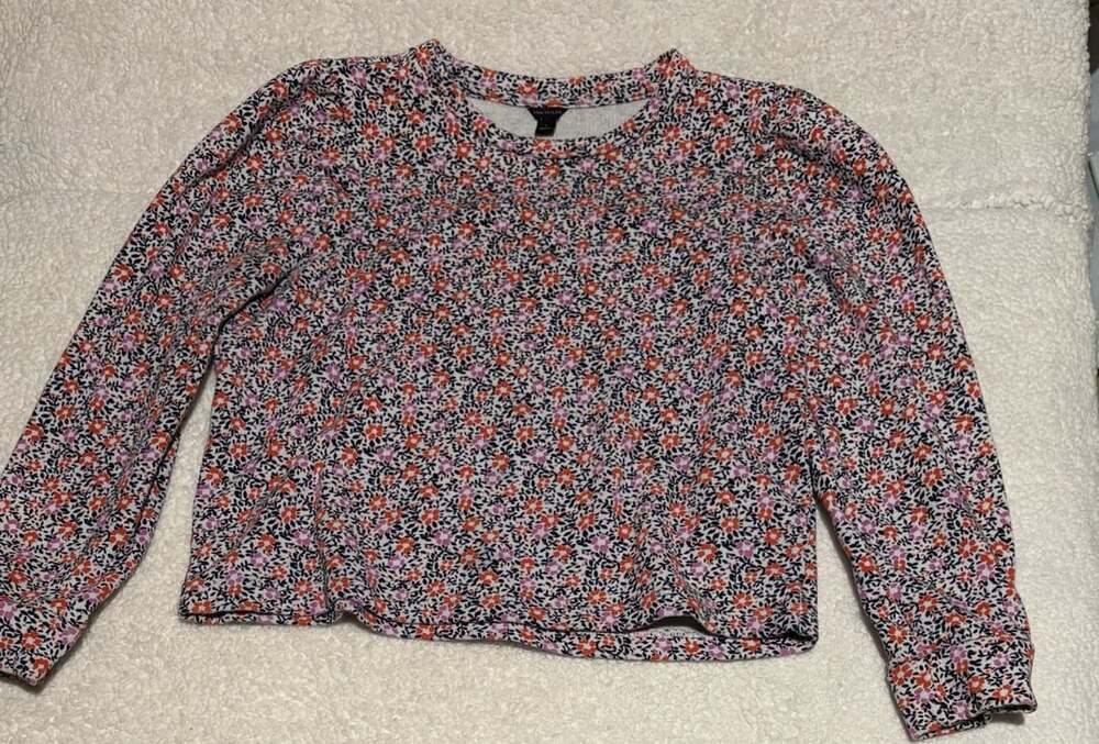 Floral Print Long Sleeve Crew Neck Sweatshirt Size L